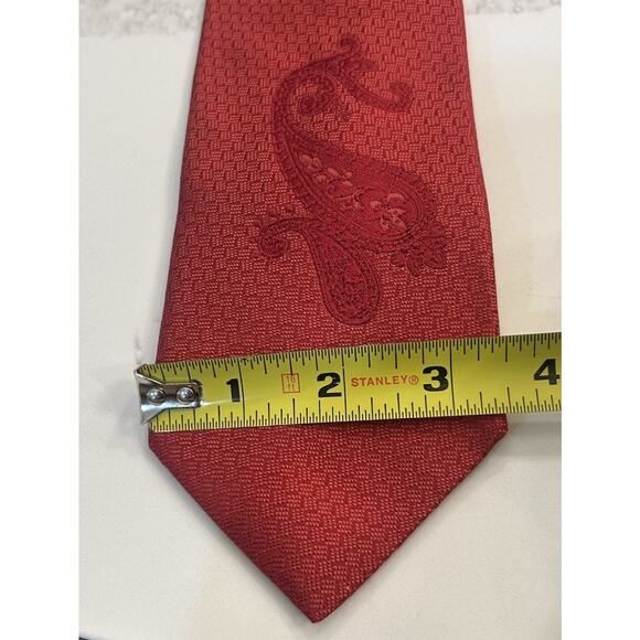Robert Graham Men’s Red Silk Tie 3.5” Paisley Embroidered Print Pattern USA - Picture 7 of 8